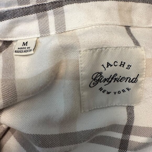 Jachs Girlfriend Womens Cream Plaid Button-Down Shirt Size M Rayon/Polyester - Picture 5 of 8